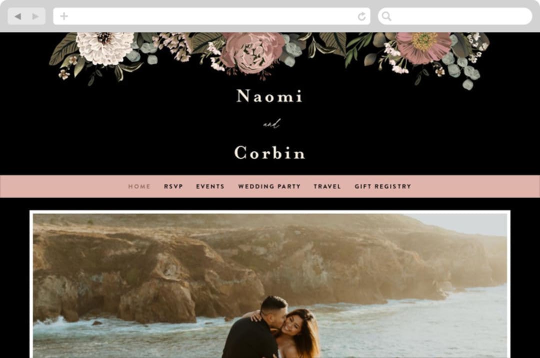 "Peonies & Sage" - Wedding Website in Fawn by Susan Moyal - Desktop Design