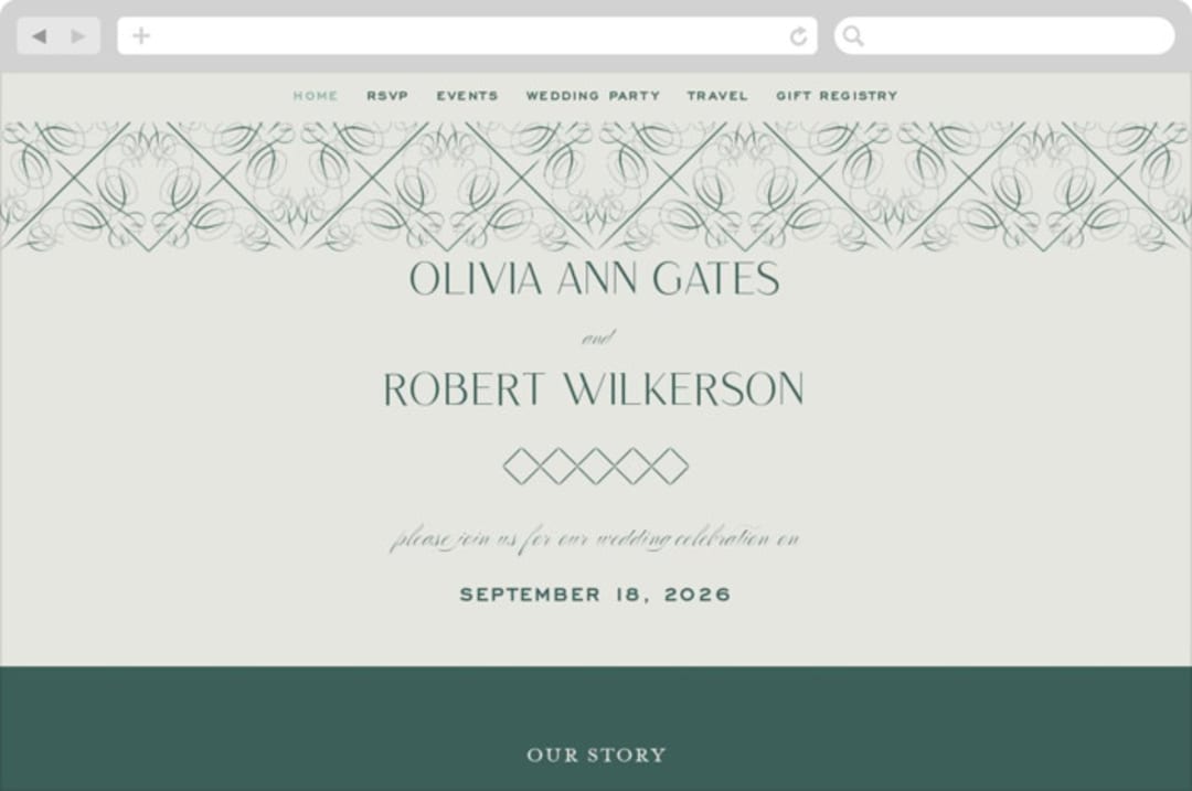 "Chantilly" - Wedding Website in Emerald by Kimberly Morgan - Desktop Design