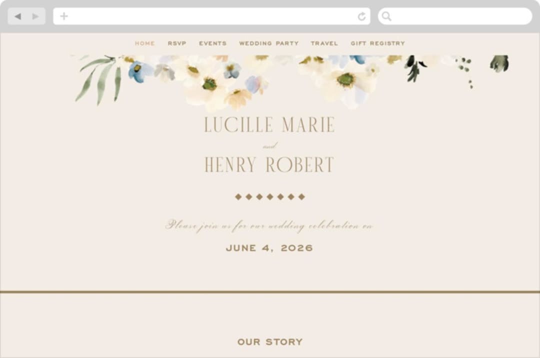 "Swept Away" - Wedding Website in Petal by Leah Bisch - Desktop Design