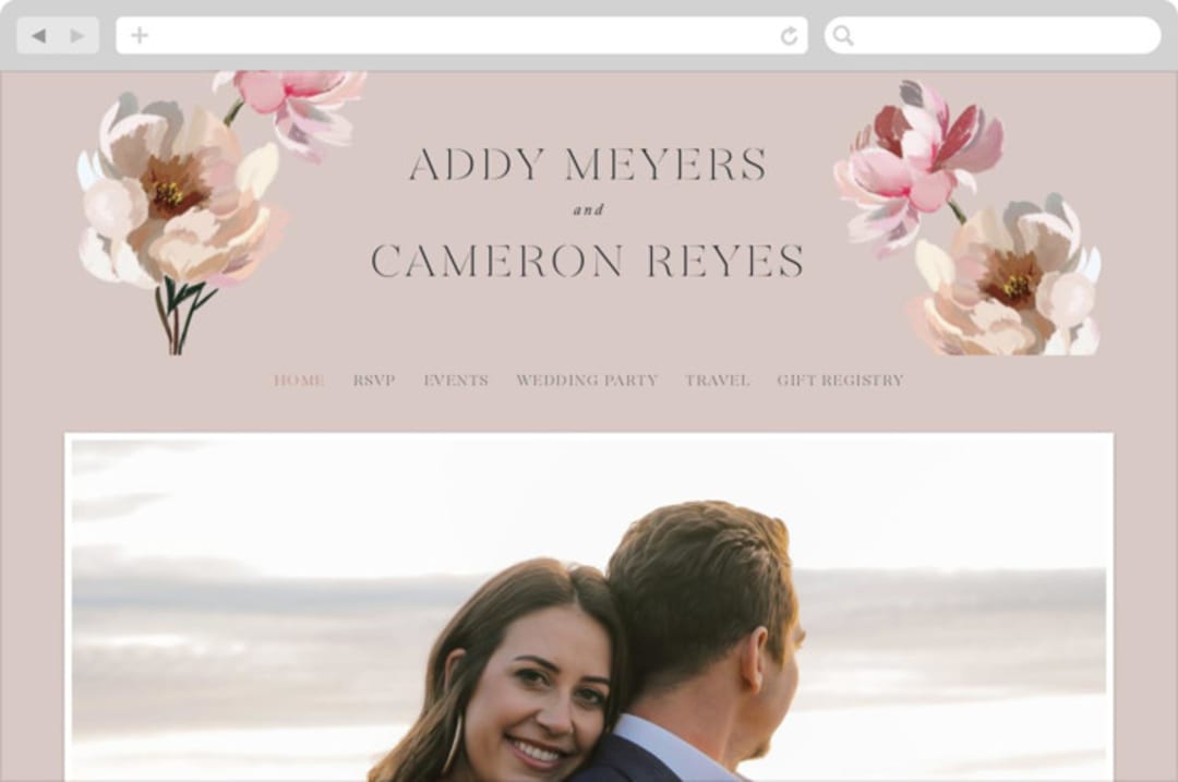 "Chalk Floral" - Wedding Website in Dove by Olivia Kanaley Inman - Desktop Design