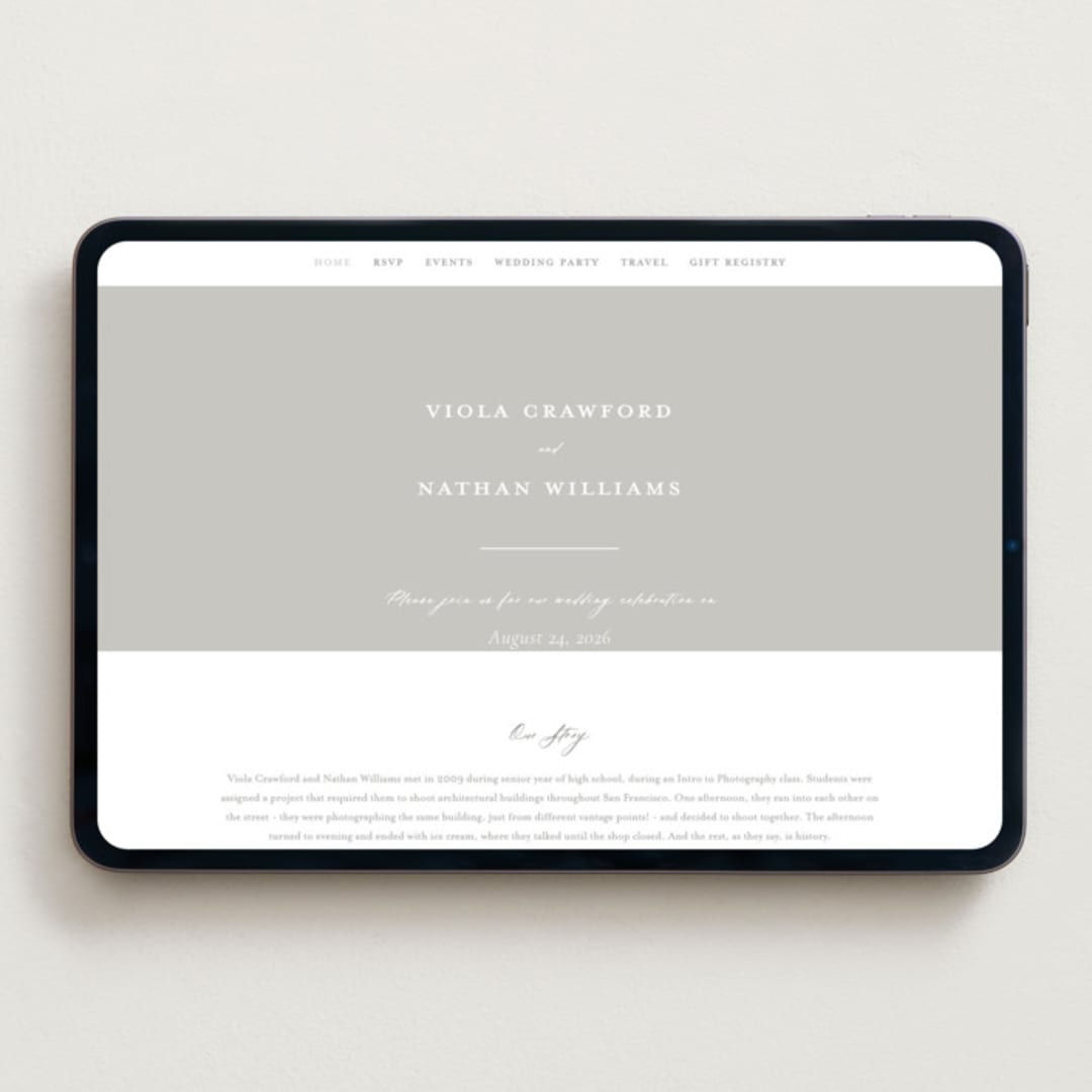 "Overlay" - Wedding Website in Dove by Meggy Masters - Desktop Design