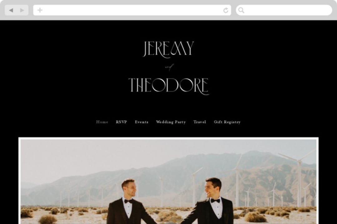 "Black-Tie" - Wedding Website in Noir by Benita Crandall - Desktop Design