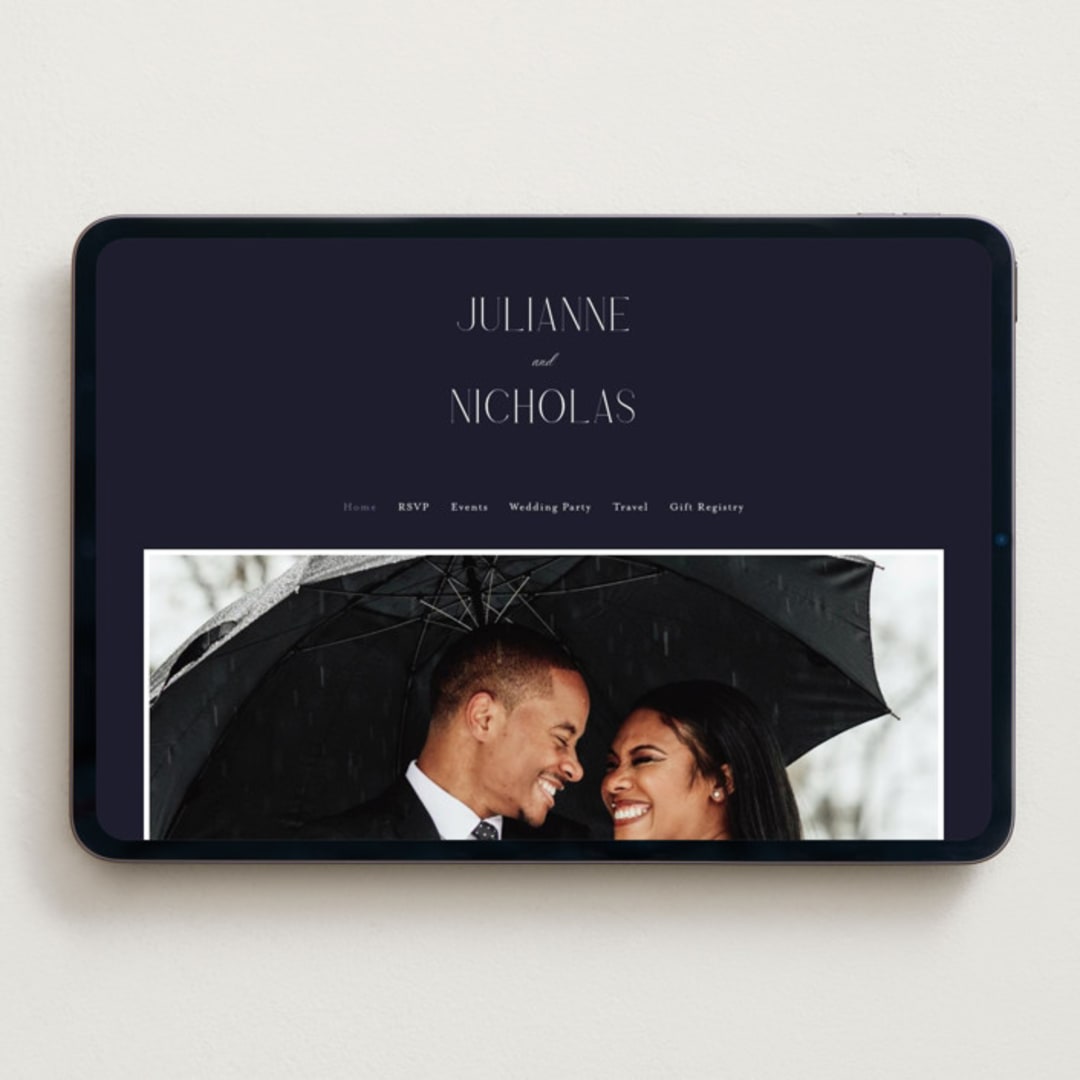 "Bold Elegance" - Wedding Website in Navy by Katherine Moynagh - Desktop Design