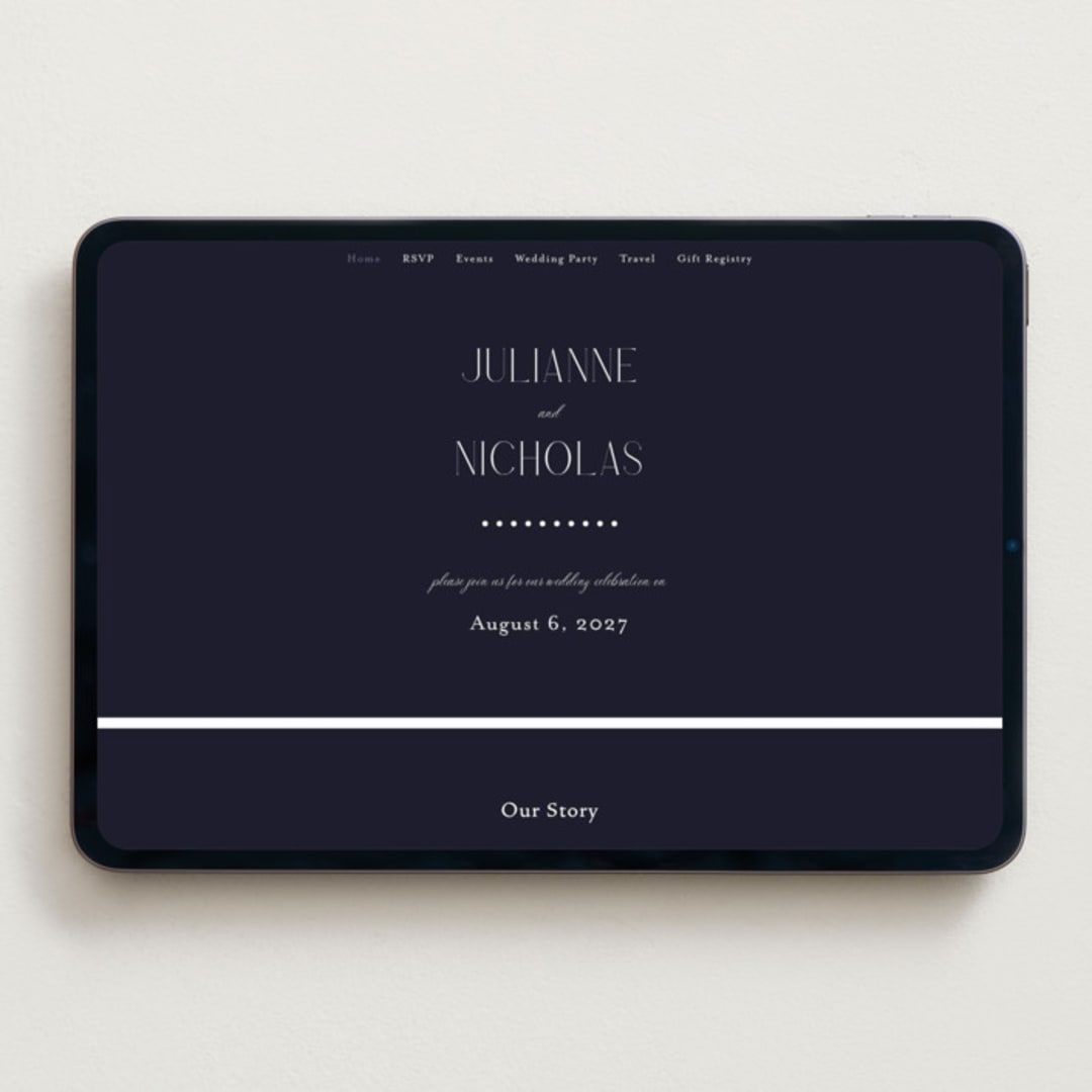 "Bold Elegance" - Wedding Website in Navy by Katherine Moynagh - Desktop Design