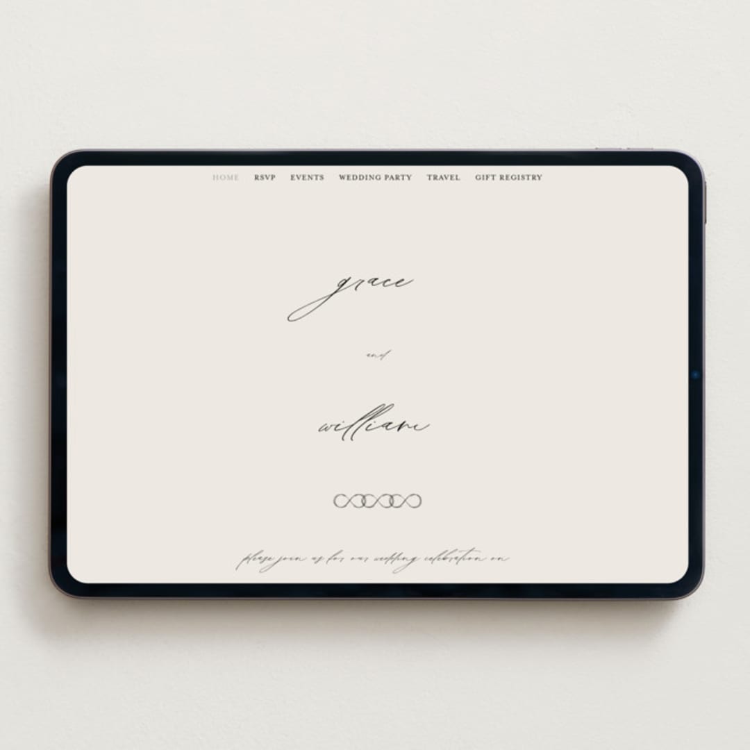 "Delicate Script" - Wedding Website in Ivory by Angela Thompson - Desktop Design