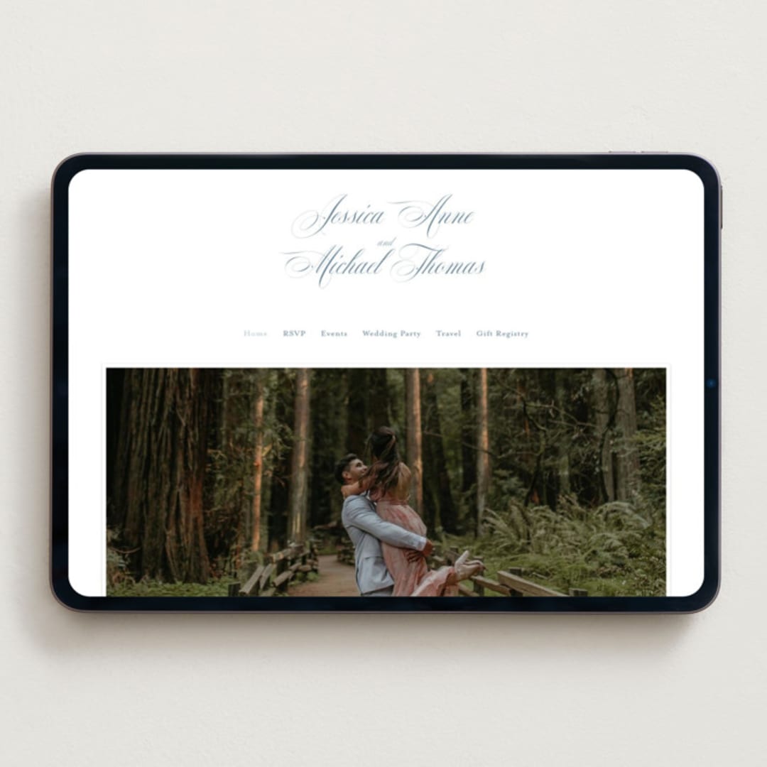 "Empire" - Wedding Website in Dusty Blue by Jennifer Postorino - Desktop Design