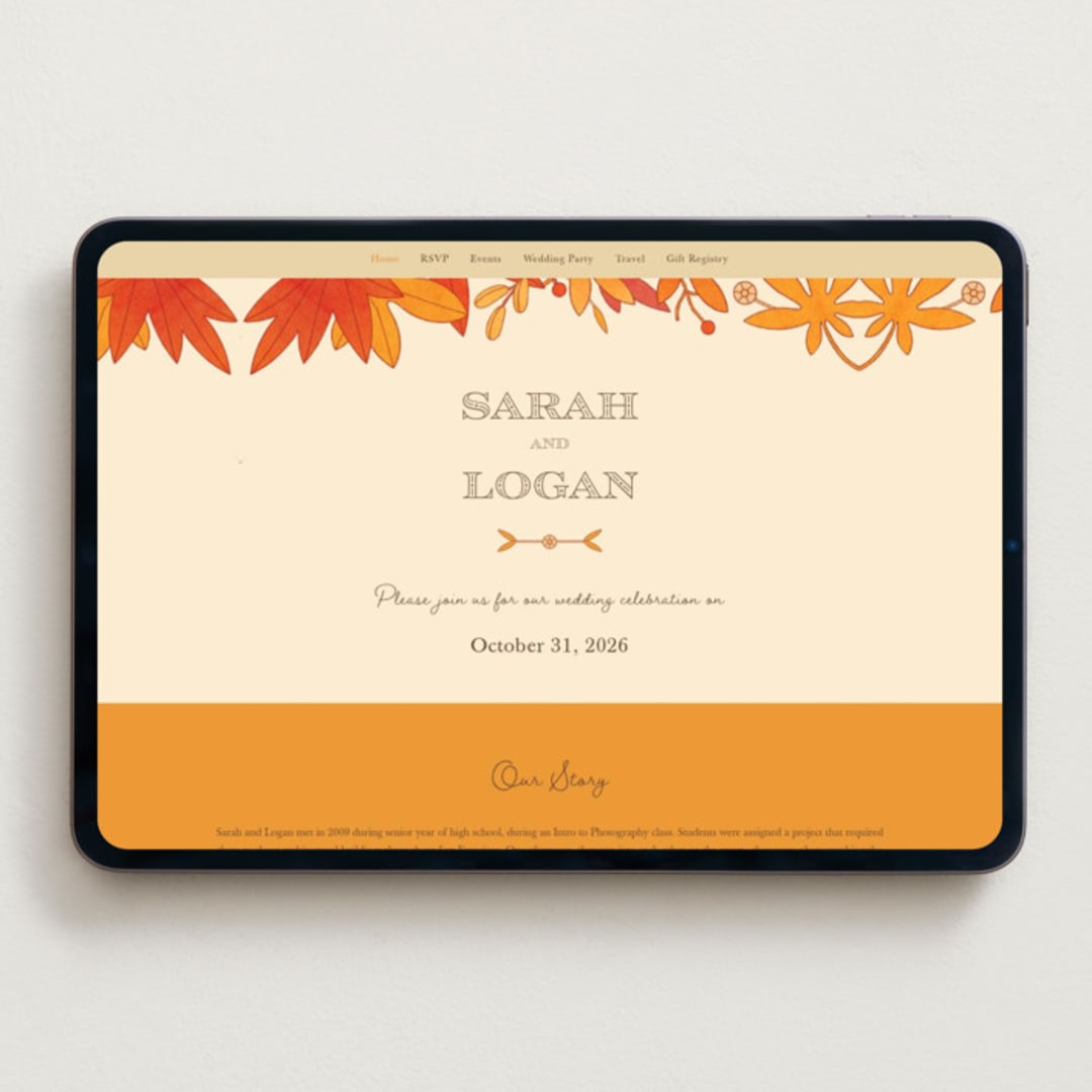 "Fall in Love" - Wedding Website in Autumn by Morgan Ramberg - Desktop Design
