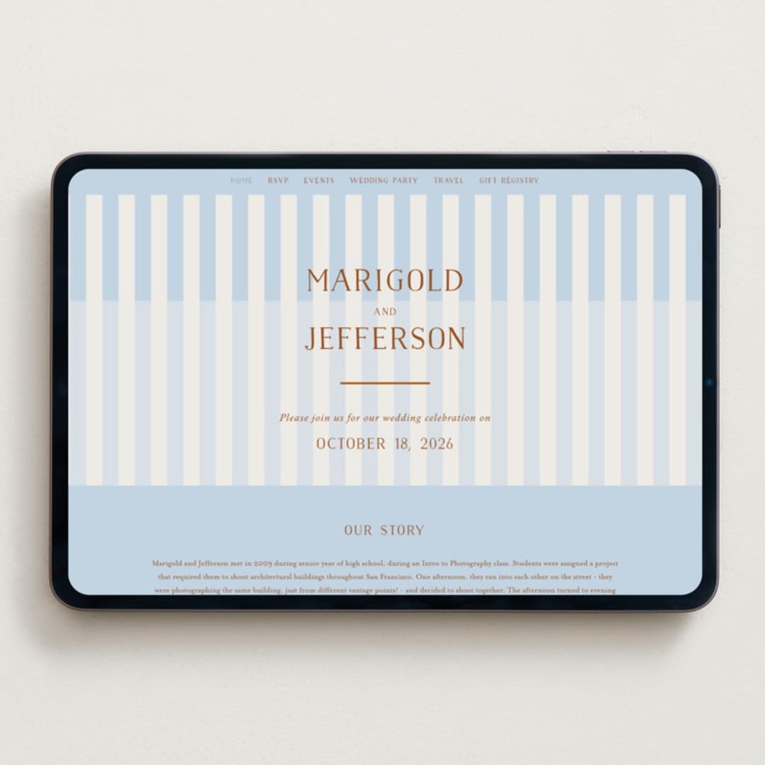 "Stripes" - Wedding Website in Wave by Kelly Watkins - Desktop Design