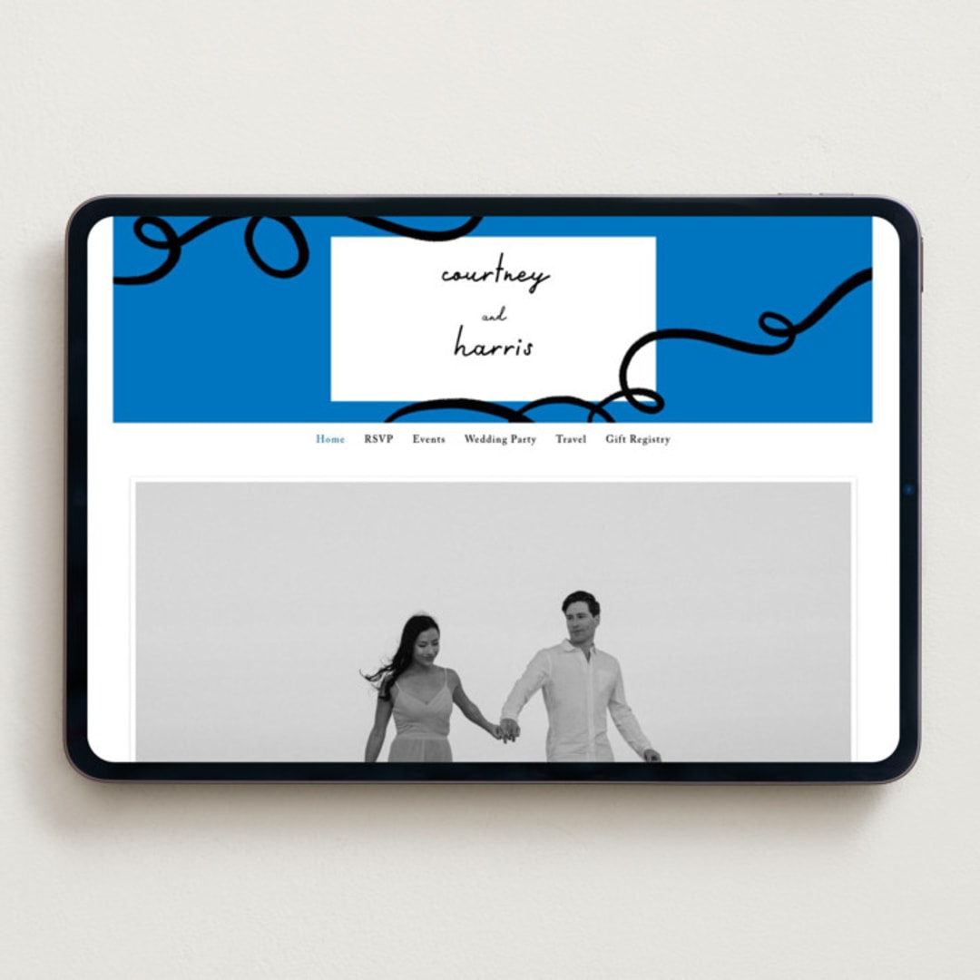 "Swirl Frame" - Wedding Website in Cobalt by mo kelley - Desktop Design