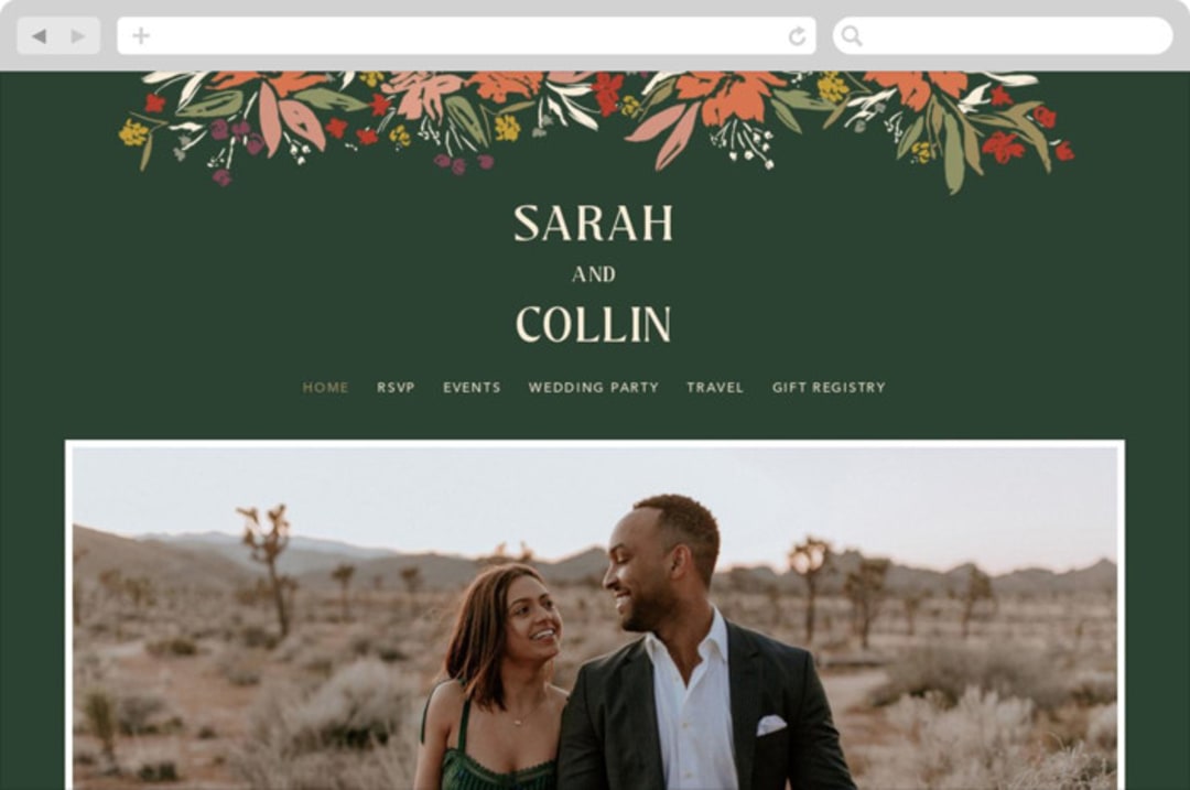 "Bridal Bouquet" - Wedding Website in Verde by Kindred Fields - Desktop Design