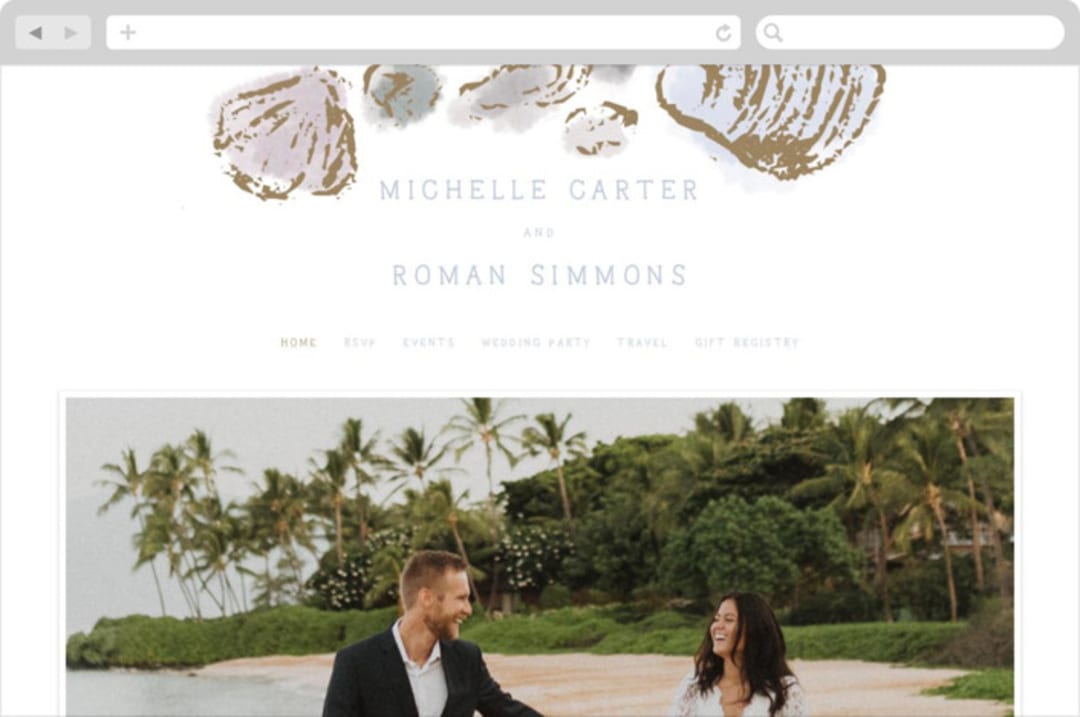 "Rocky Seaside Frame" - Wedding Website in Ocean by Shiny Penny Studio - Desktop Design
