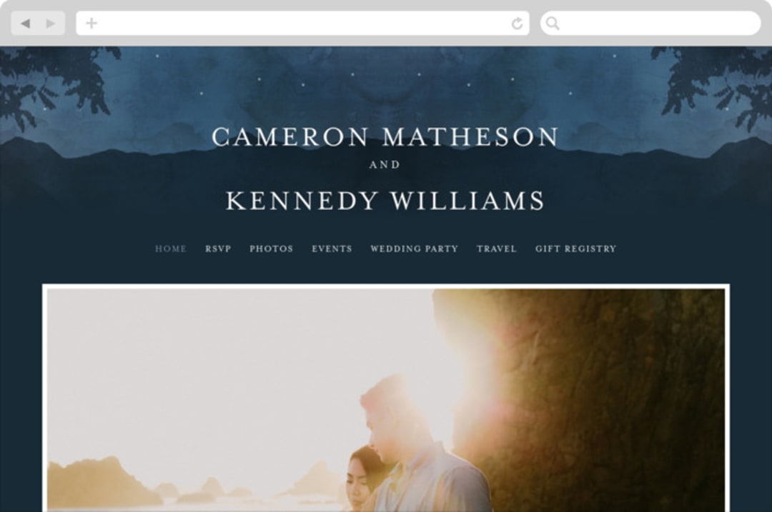 "Coastal Nights" - Wedding Website in Midnight by Kelly Schmidt - Desktop Design