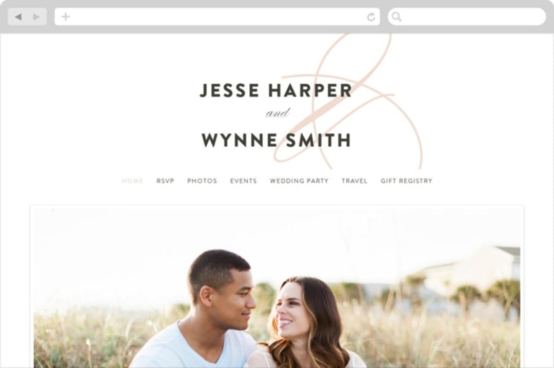 "Twirl Monogram A" - Wedding Website in Blush by Ariel Rutland - Desktop Design