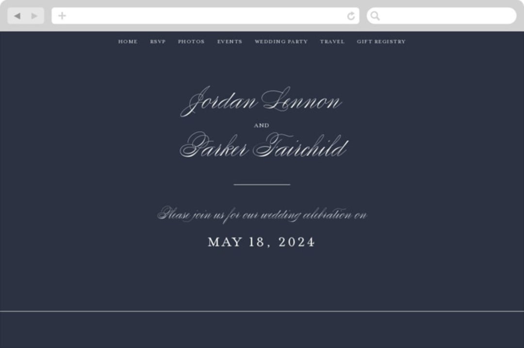 "Flawless" - Wedding Website in Midnight by Kimberly FitzSimons - Desktop Design