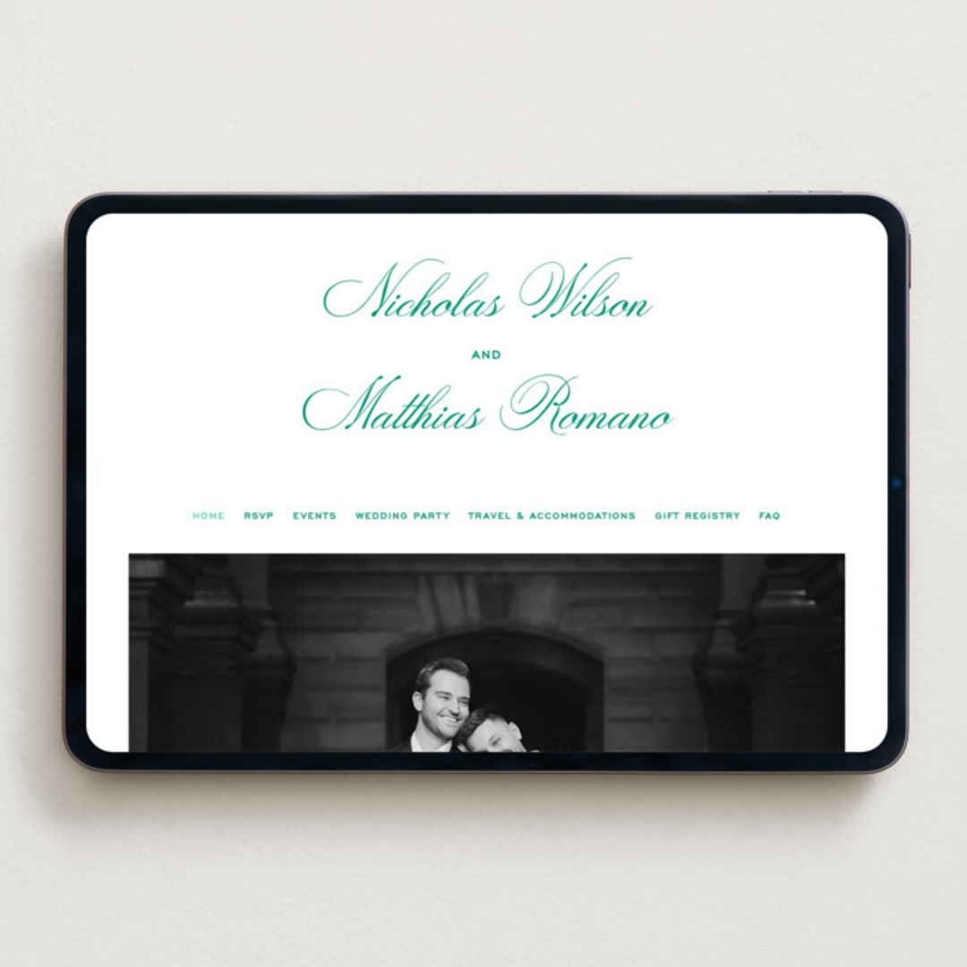 "Keepsake" - Wedding Website in Emerald by Blustery August - Desktop Design