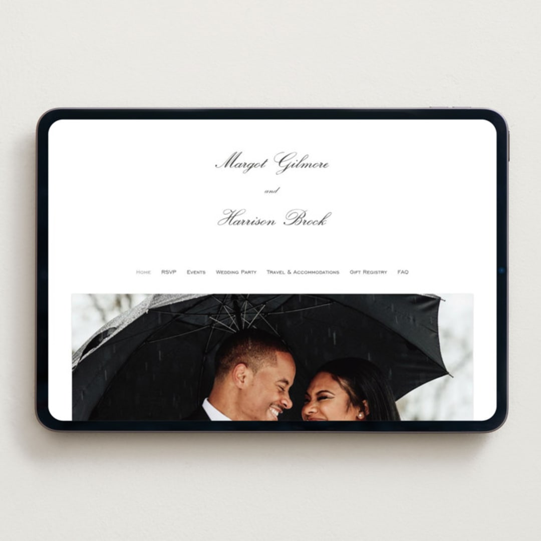 "Cornelia" - Wedding Website in Soft Black by Megan Davis - Desktop Design