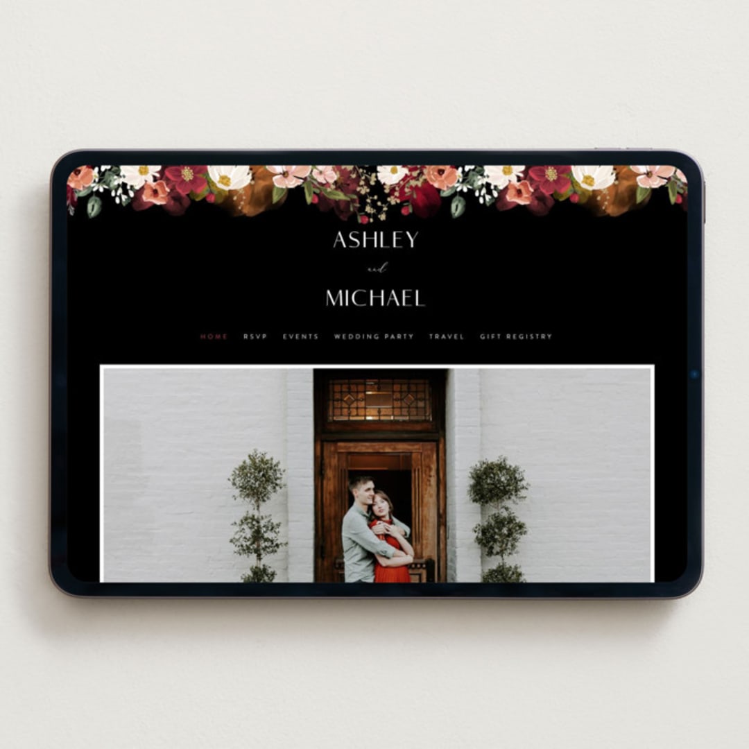 "Layered florals" - Wedding Website in Desert by Susan Moyal - Desktop Design