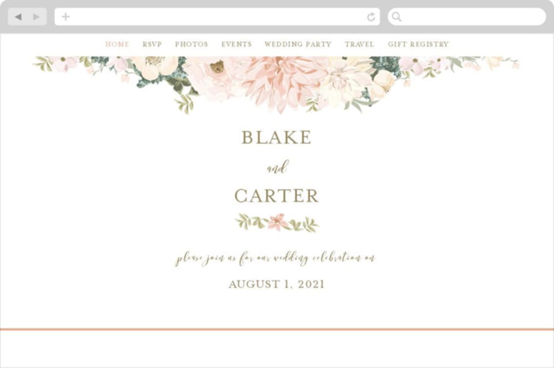 "Garden Wedding" - Wedding Website in Blush by Susan Moyal - Desktop Design