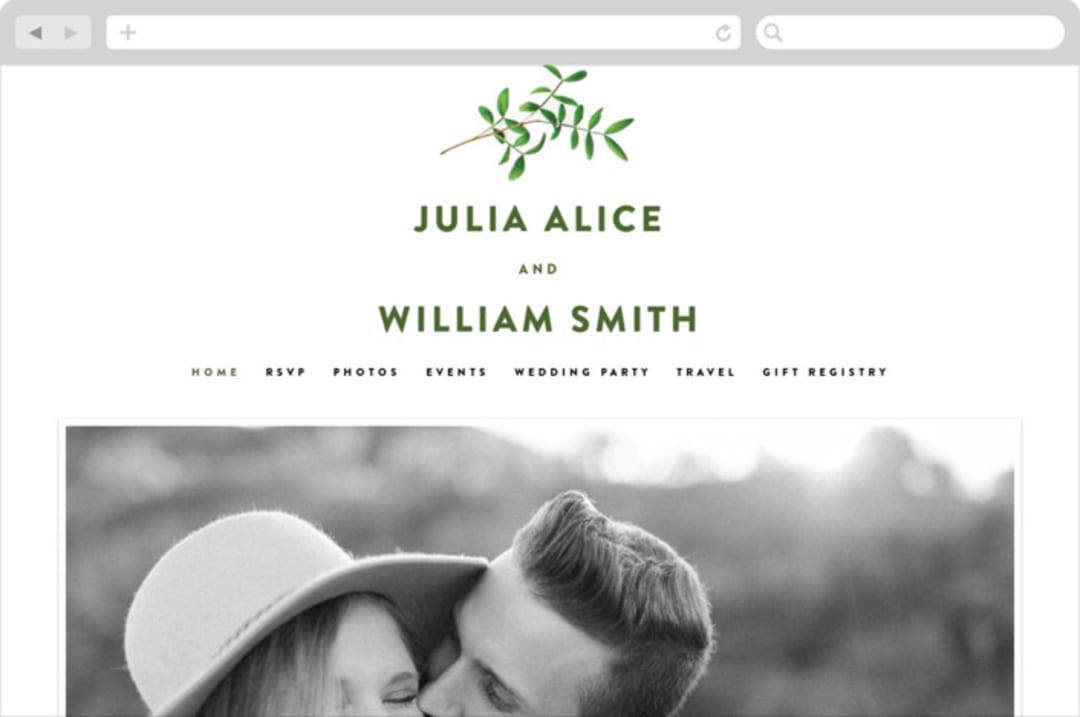 "Leaf Arc" - Wedding Website in Sage by Ariel Rutland - Desktop Design