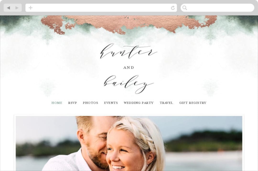 "Fancy Marble" - Wedding Website in Moss by Phrosné Barwood - Desktop Design
