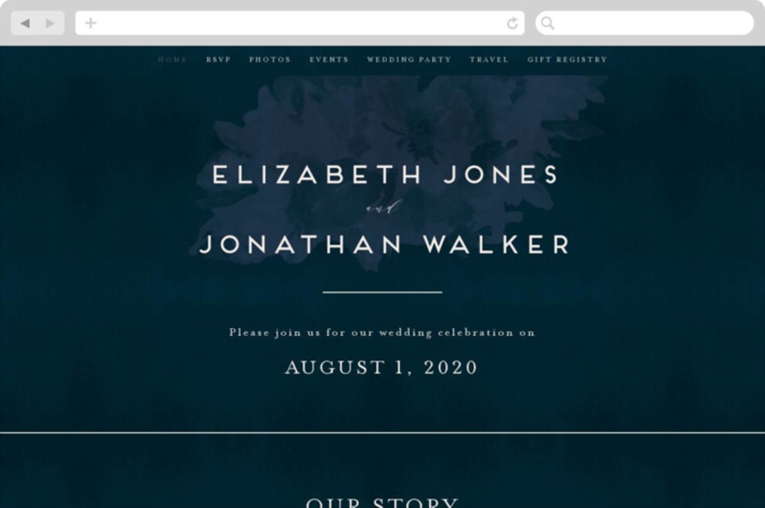 "Dash" - Wedding Website in Midnight by Grace Kreinbrink - Desktop Design