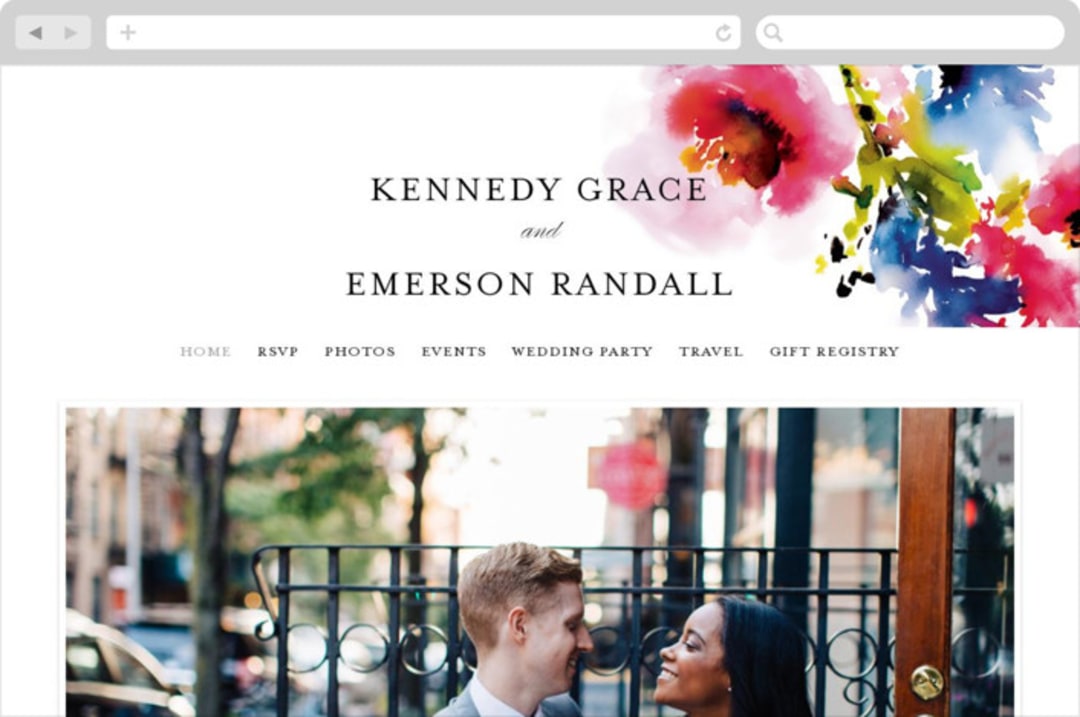 "Technicolor Flora" - Wedding Website in Poppy by Angela Marzuki - Desktop Design