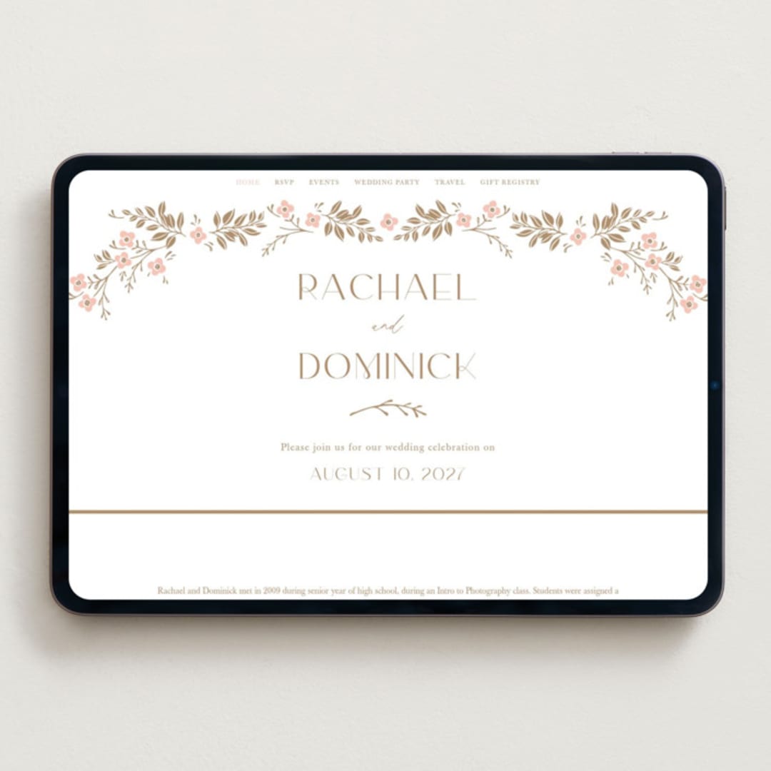 "Wildflower Garland" - Wedding Website in Matte Gold by Susan Zinader - Desktop Design
