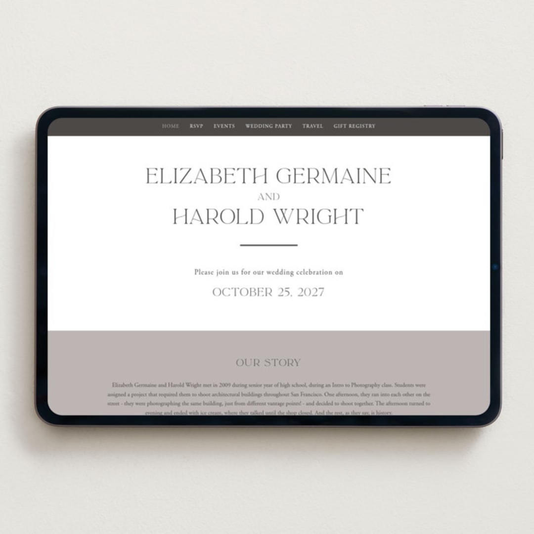 "Court" - Wedding Website in Soft Black by Snow and Ivy - Desktop Design