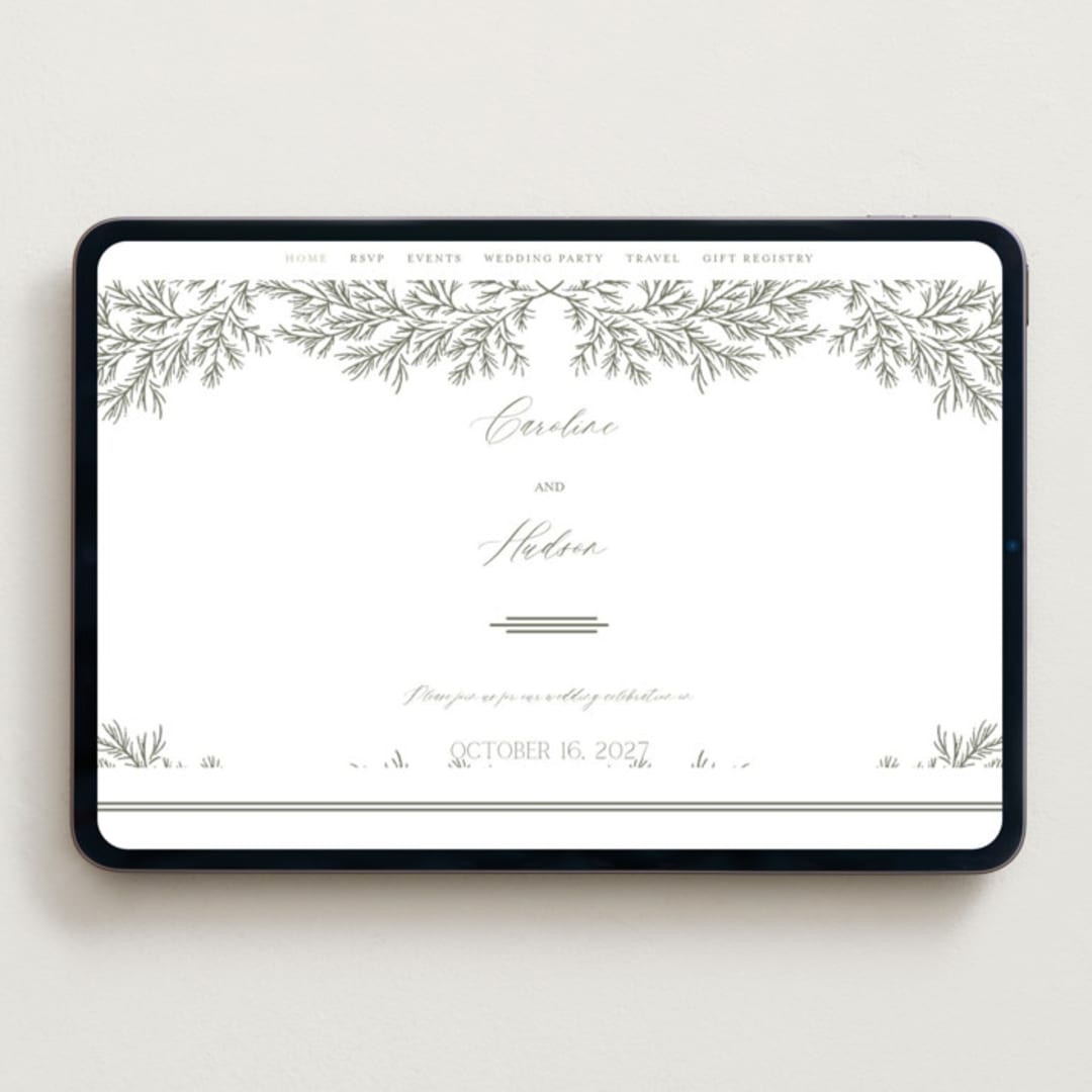 "Among the Evergreens" - Wedding Website in Moss by Oscar and Emma - Karly Depew - Desktop Design