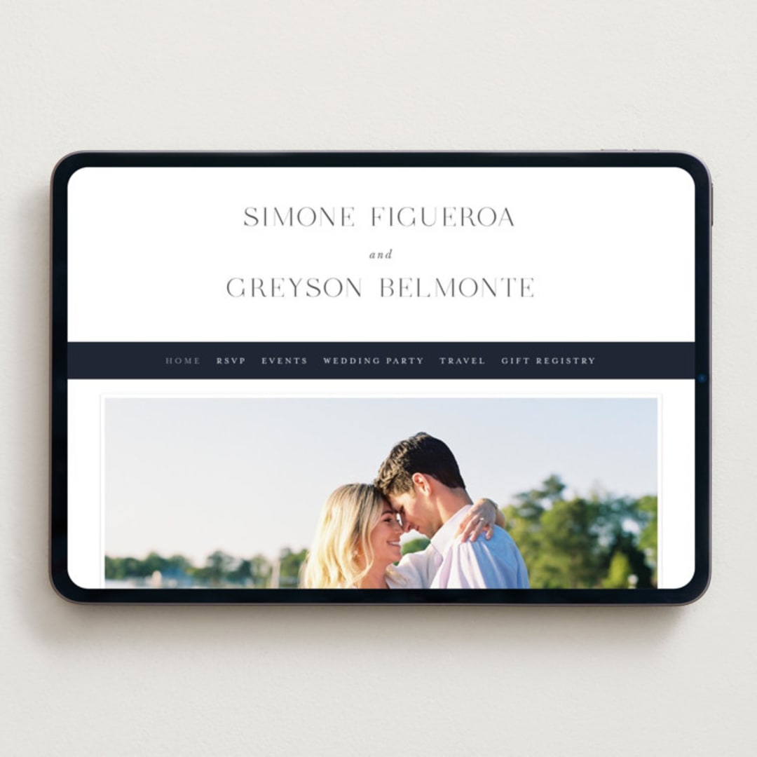"Classic Serif" - Wedding Website in Soft Black by Hooray Creative - Desktop Design