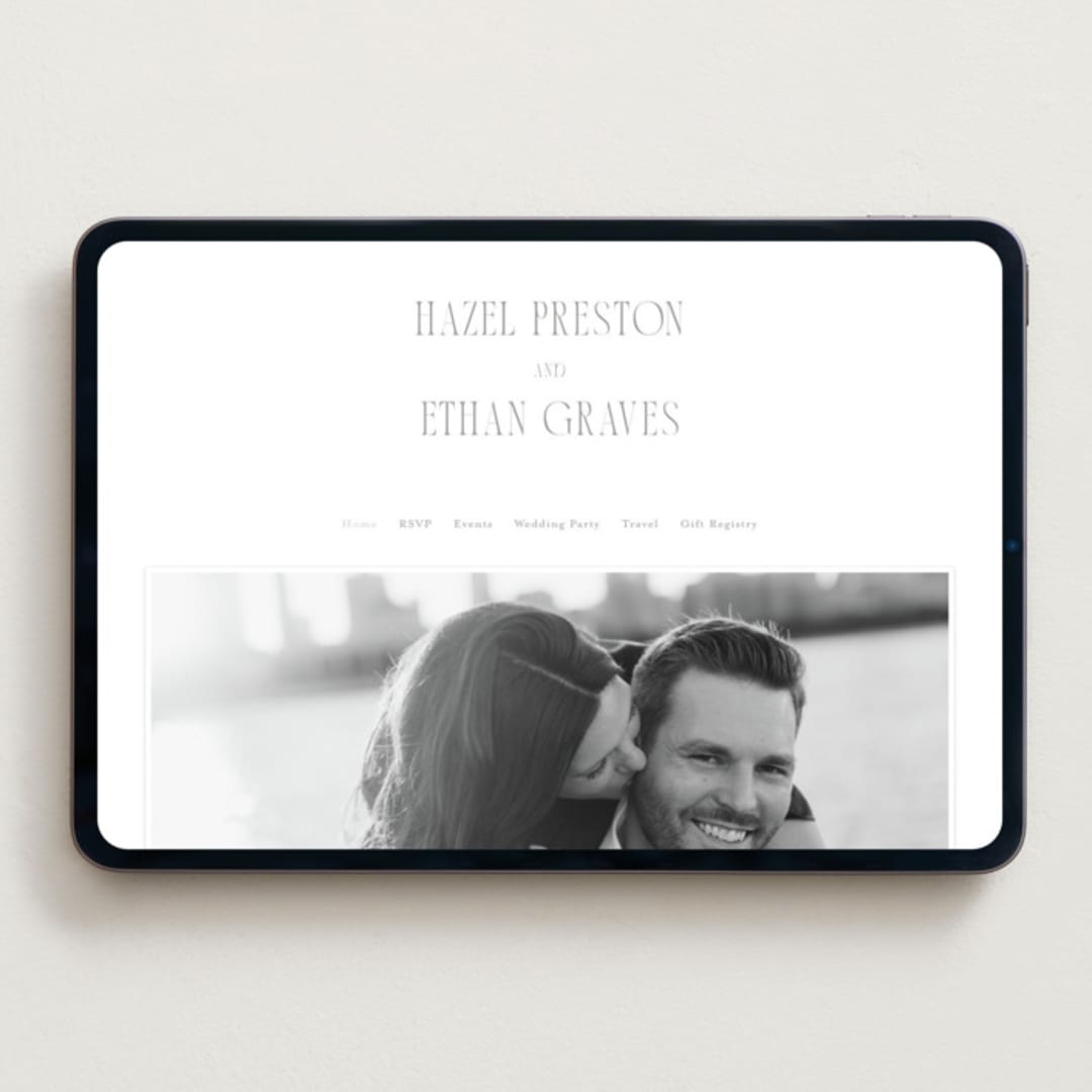 "Sidebar" - Wedding Website in Ash by Everett Paper Goods - Desktop Design