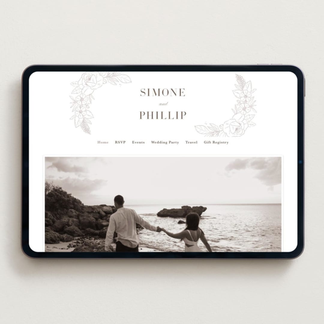 "Sketched Blooms" - Wedding Website in Coffee by Kristen Smith - Desktop Design