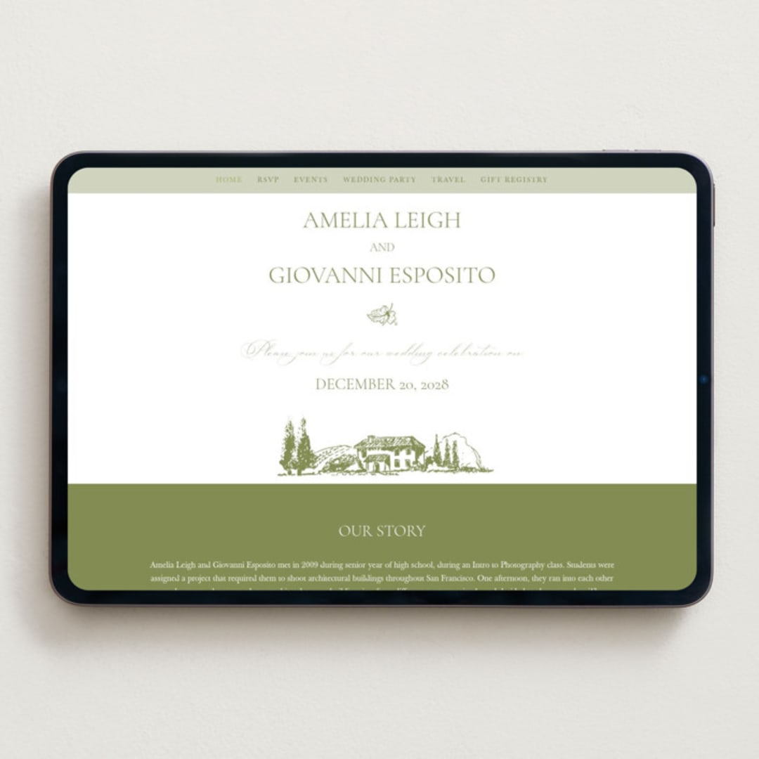 "Vineyard Elegance" - Wedding Website in Pistachio by Lucrecia Caporale - Desktop Design