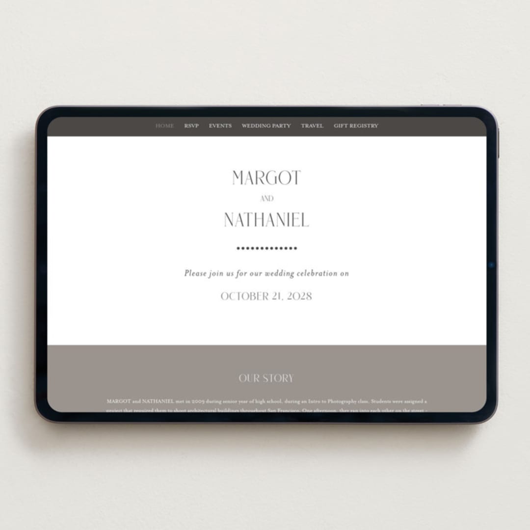 "Minimalist Monogram" - Wedding Website in Soft Black by Olivia Raufman - Desktop Design
