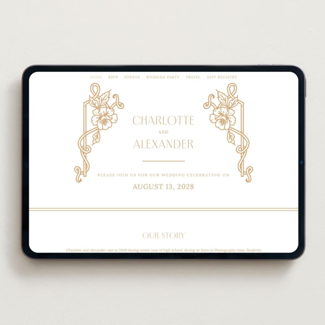"Nouveau Peony" - Wedding Website in Faux Gold by Selima Akhter - Desktop Design