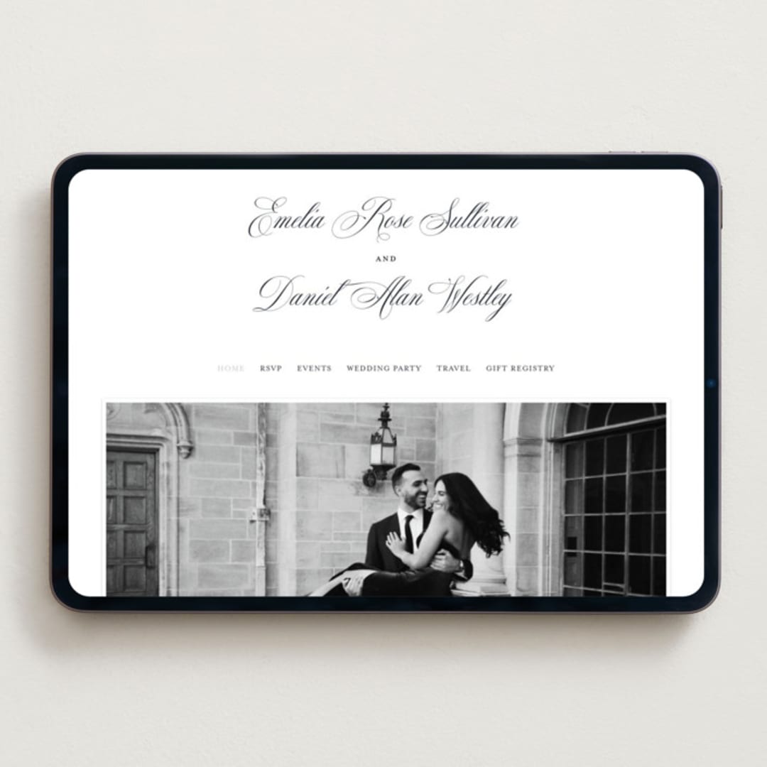 "Royal" - Wedding Website in Soft Black by Melinda Denison - Desktop Design