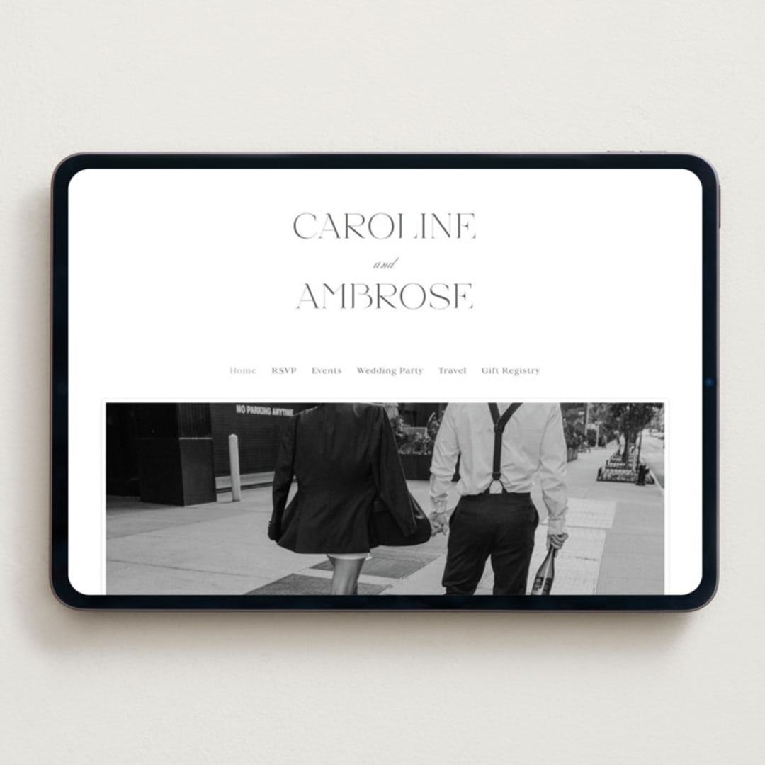 "Ambrose" - Wedding Website in Soft Black by Olivia Raufman - Desktop Design