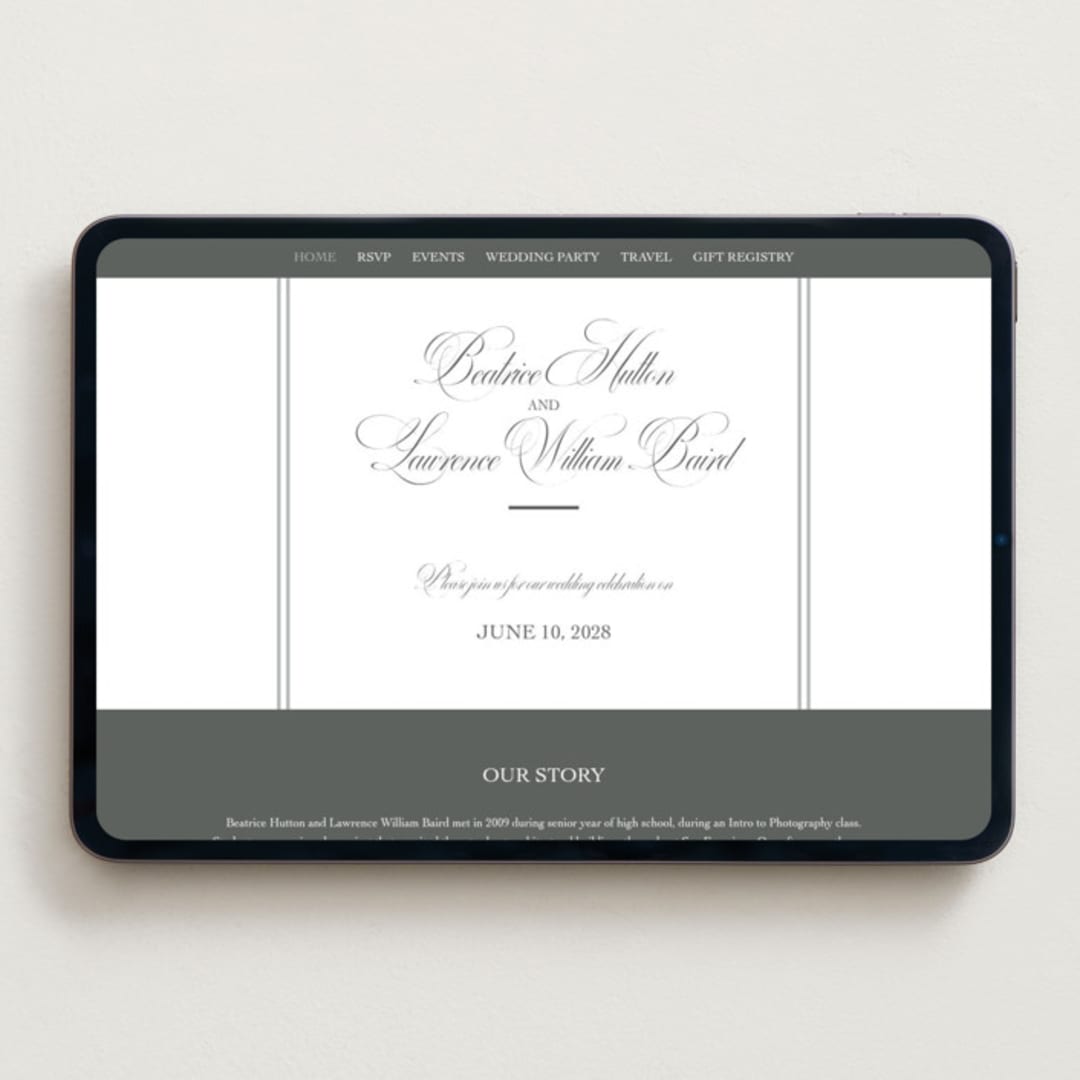 "Bradford" - Wedding Website in Pewter by Megan Davis - Desktop Design