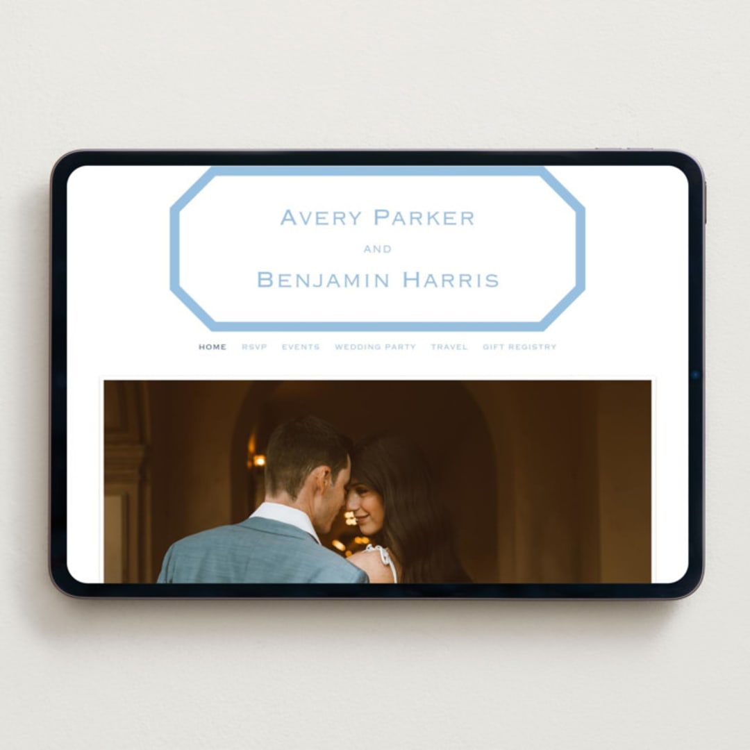 "Danbury" - Wedding Website in Sky Blue by Megan Davis - Desktop Design