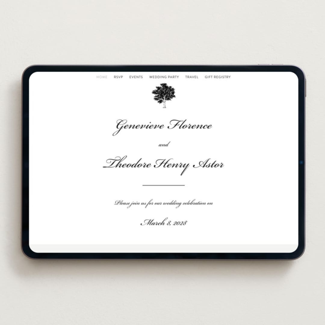 "Astor Elegance" - Wedding Website in Soft Black by Clover and Lamb - Desktop Design