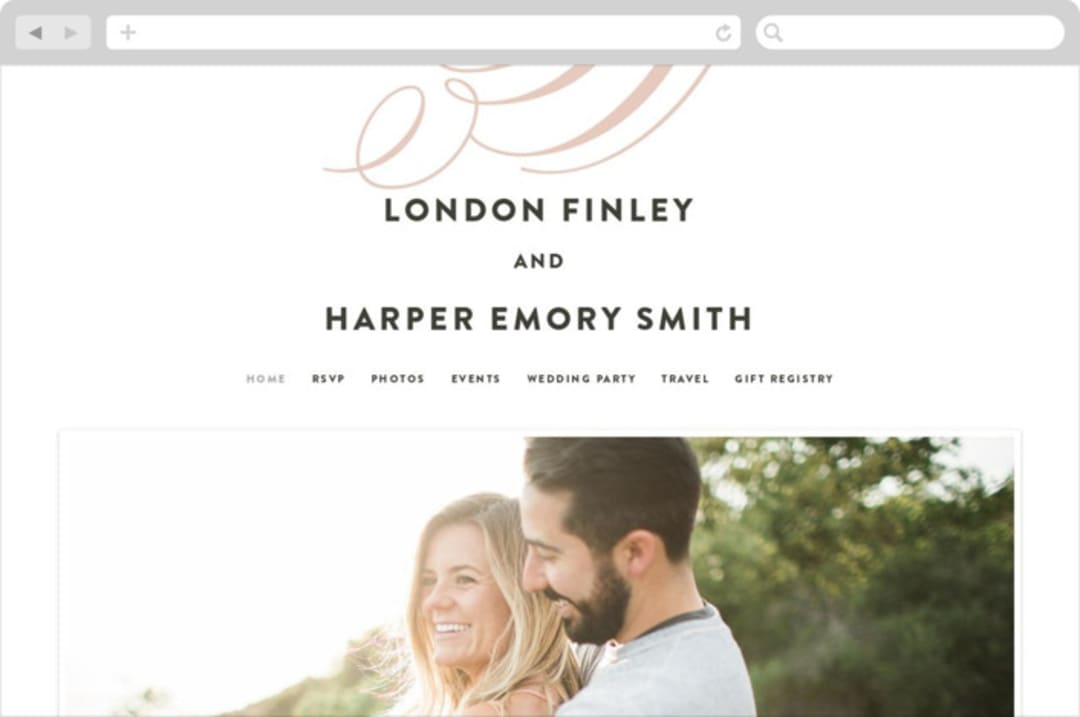 "Twirl Monogram B" - Wedding Website in Blush by Ariel Rutland - Desktop Design