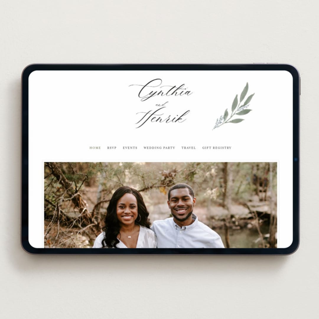 "Pressed Foliage" - Wedding Website in Heather by Stacey Meacham - Desktop Design