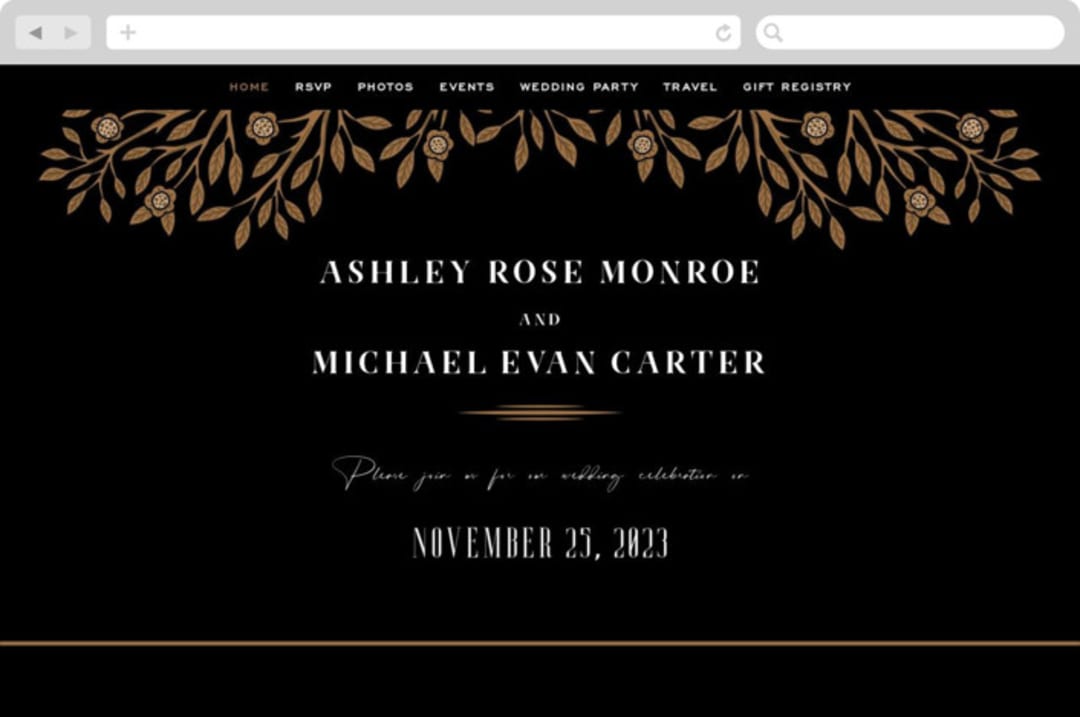"Grand Natura" - Wedding Website in Noir by GeekInk Design - Desktop Design
