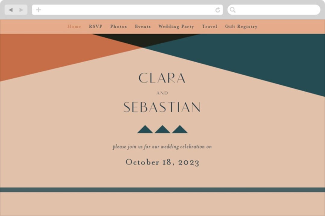 "Bold Geometric" - Wedding Website in Terracotta by Morgan Kendall - Desktop Design