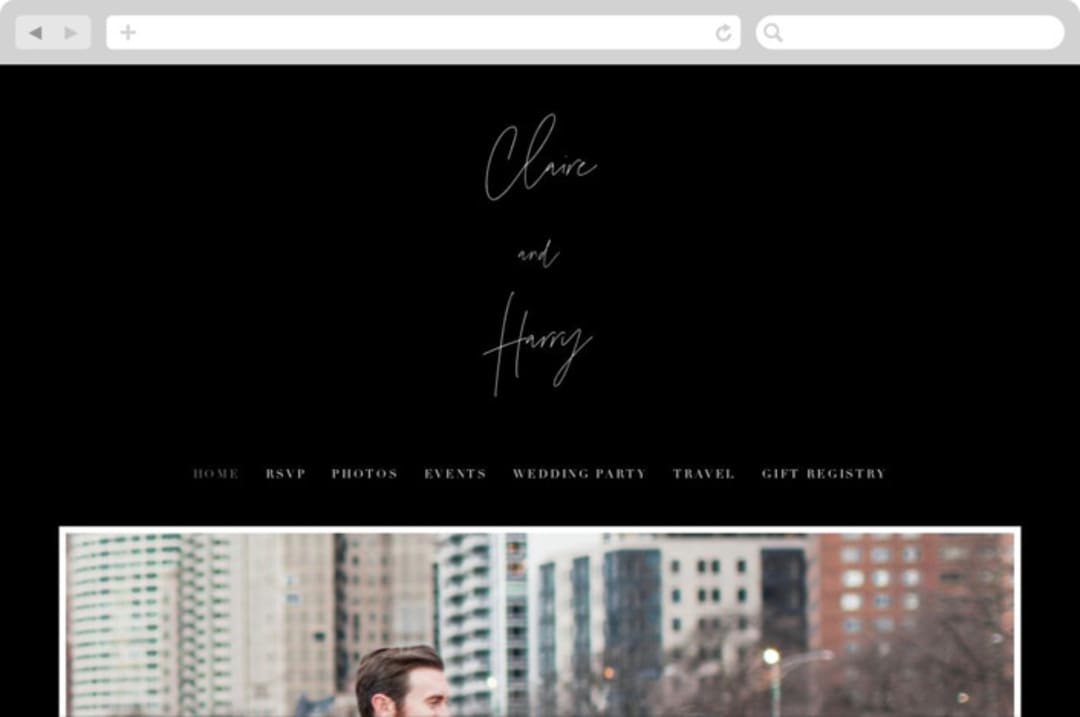 "Gotham" - Wedding Website in Ink by Ana Sharpe - Desktop Design