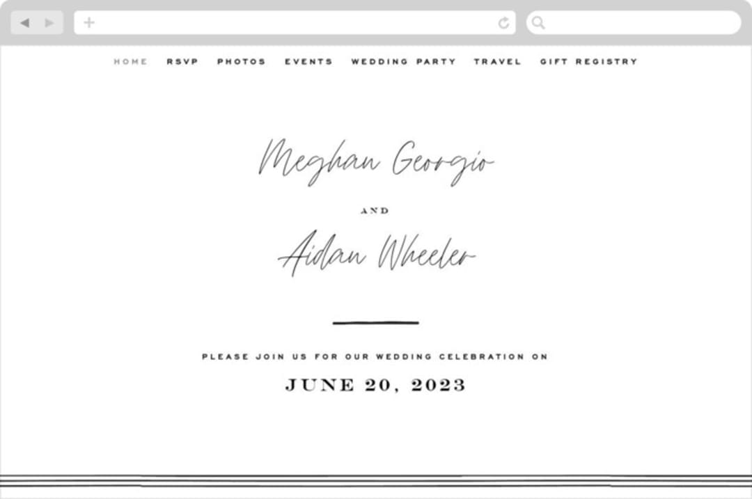 "Mod Classic" - Wedding Website in Tuxedo by Leah Bisch - Desktop Design