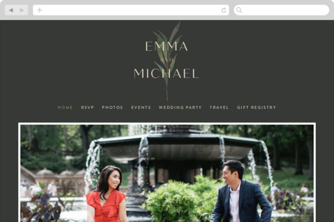 "Modern Leaves" - Wedding Website in Smoked by Shannon Chen of Four Wet Feet Studio - Desktop Design