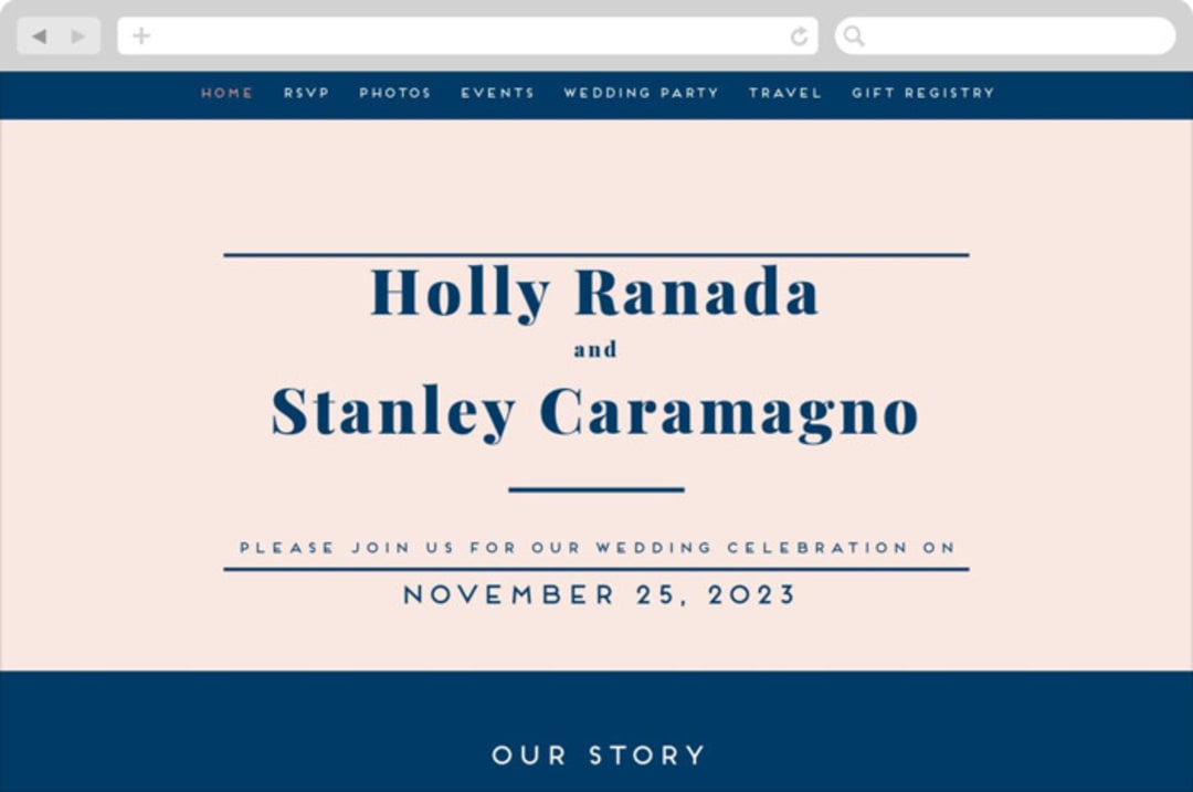 "Vogue" - Wedding Website in Navy by Genna Blackburn - Desktop Design