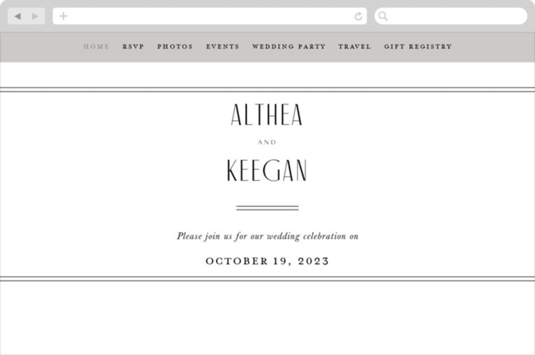 "Narrative" - Wedding Website in Frost by Jennifer Wick - Desktop Design