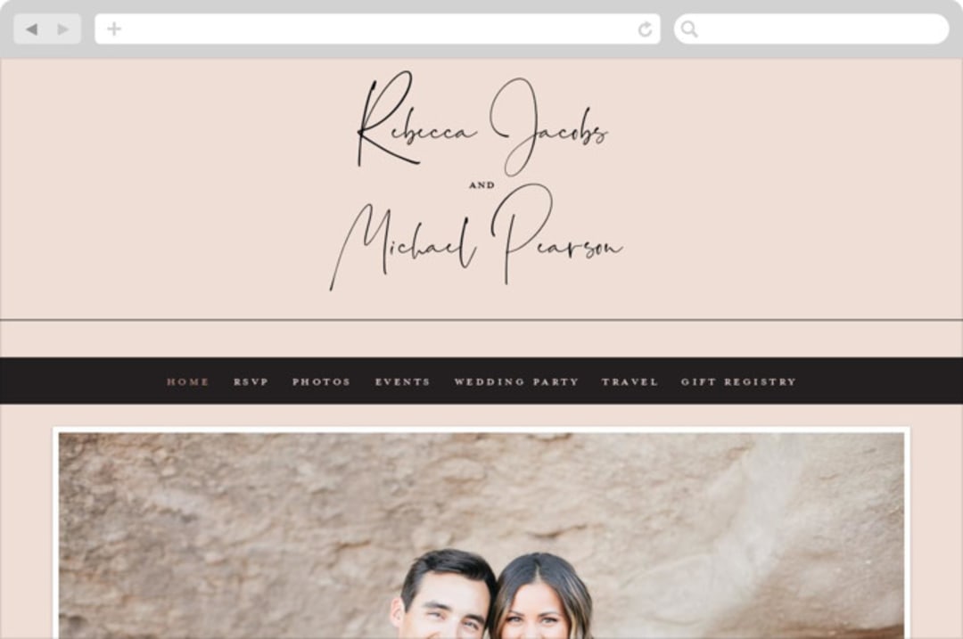 "Eternity Script" - Wedding Website in Blush by Michelle Taylor - Desktop Design